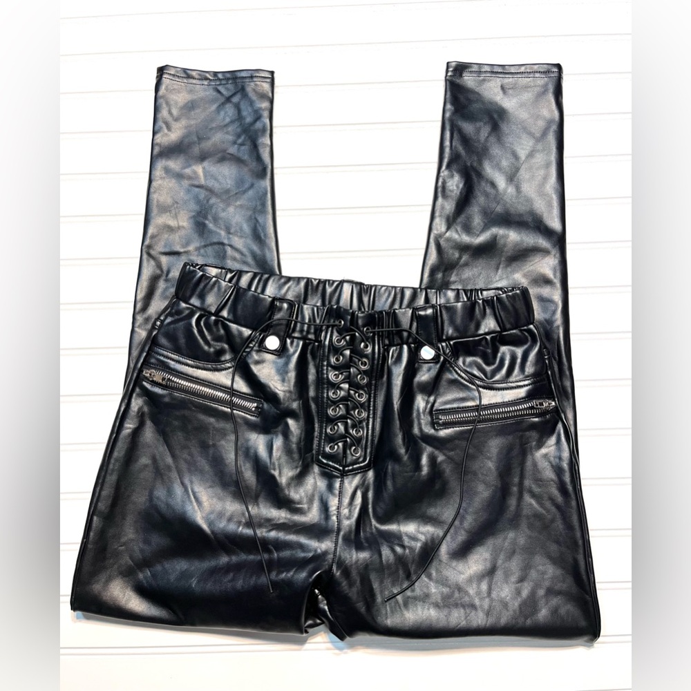 AKIRA Black Faux Leather Lace Up Pants XL
